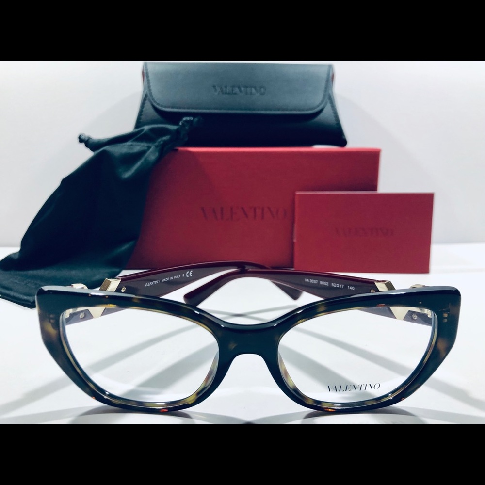 Valentino Women's Eyeglasses Havana Brown w/ Red